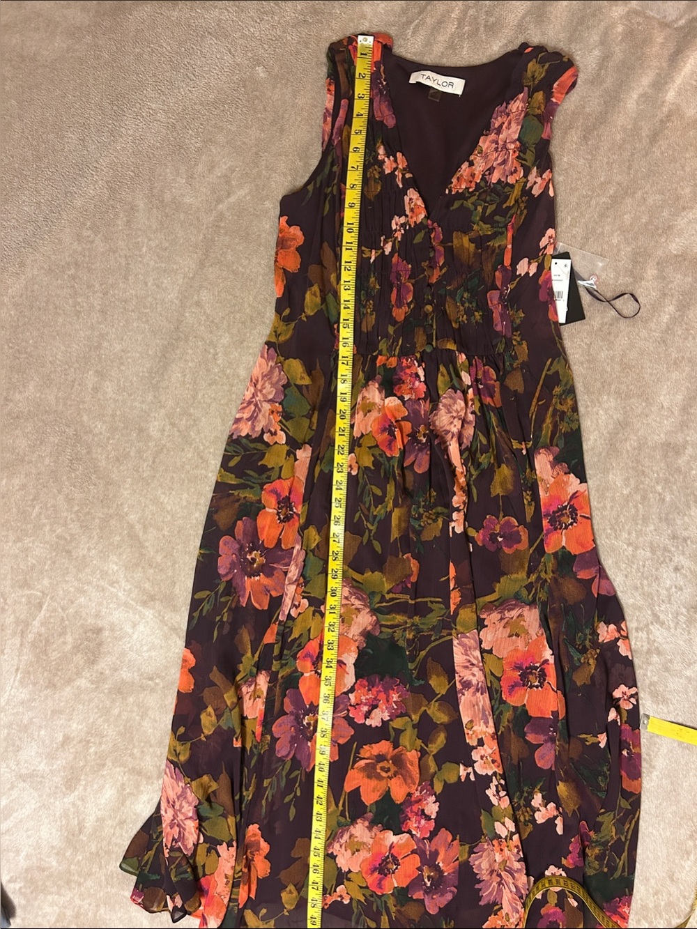Taylor Chiffon Floral V-Neck Sleeveless Midi Dress in Burgundy/Violet Size 10 - Picture 8 of 9